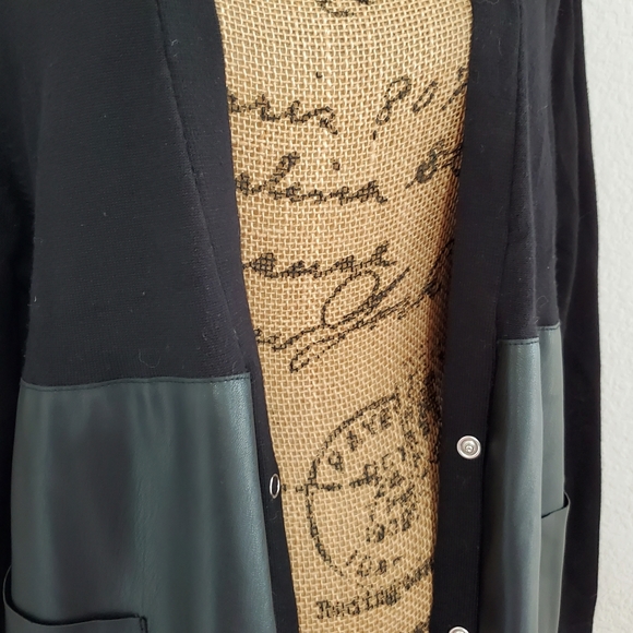 ZARA Black faux leather and knit long sleeve snap close cardigan Sm - Picture 2 of 9